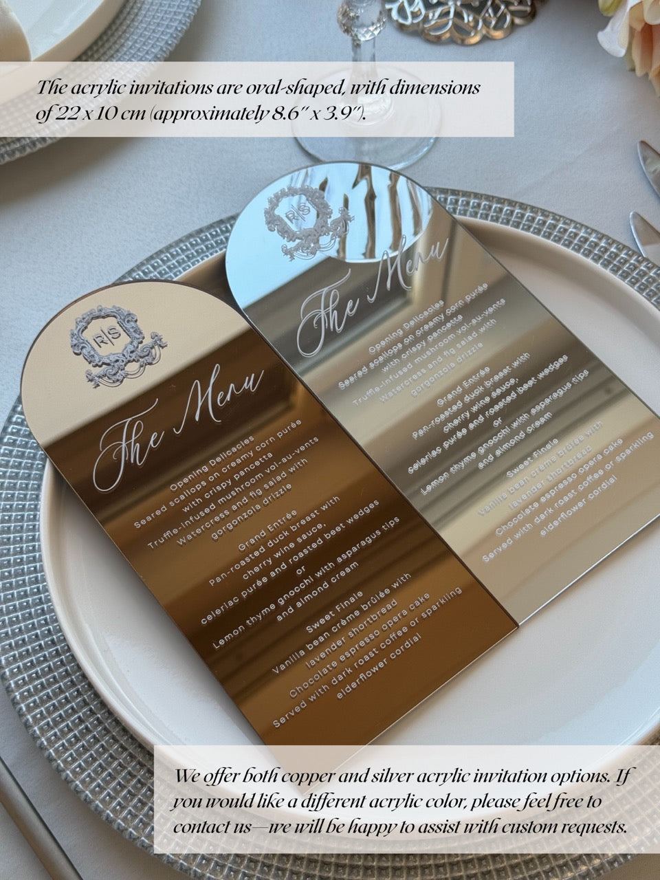 Silver Mirror Acrylic Wedding Menu Card