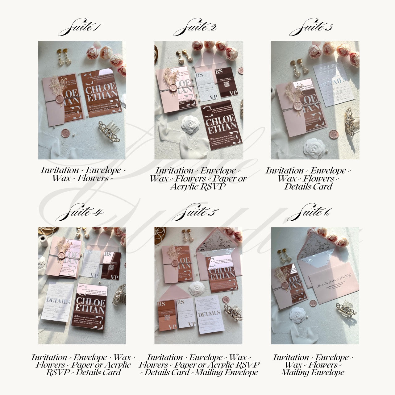 ROSE GOLD ACRYLIC WEDDING INVITATIONS WITH BLUSH PINK ENVELOPES