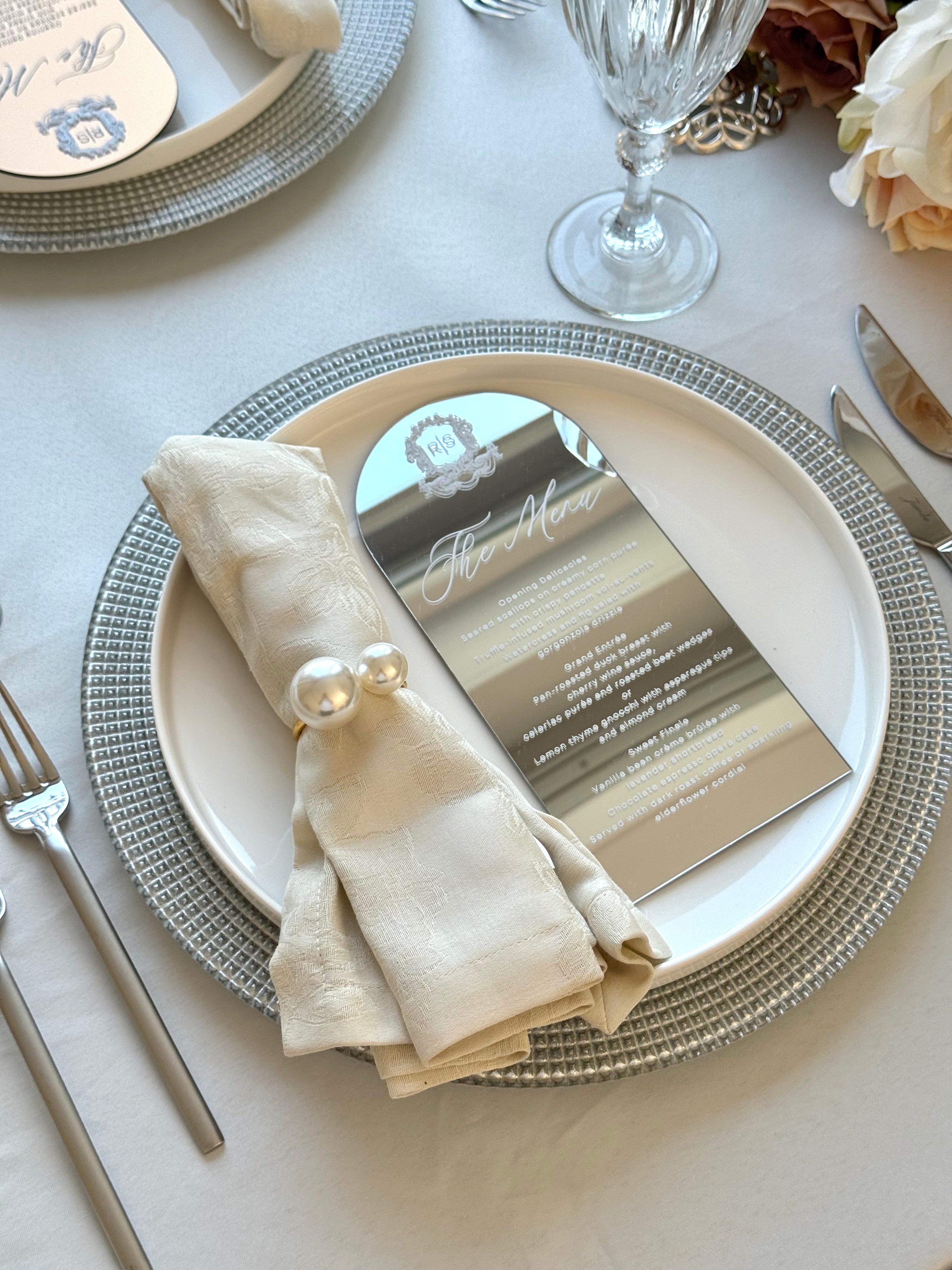 Silver Mirror Acrylic Wedding Menu Card