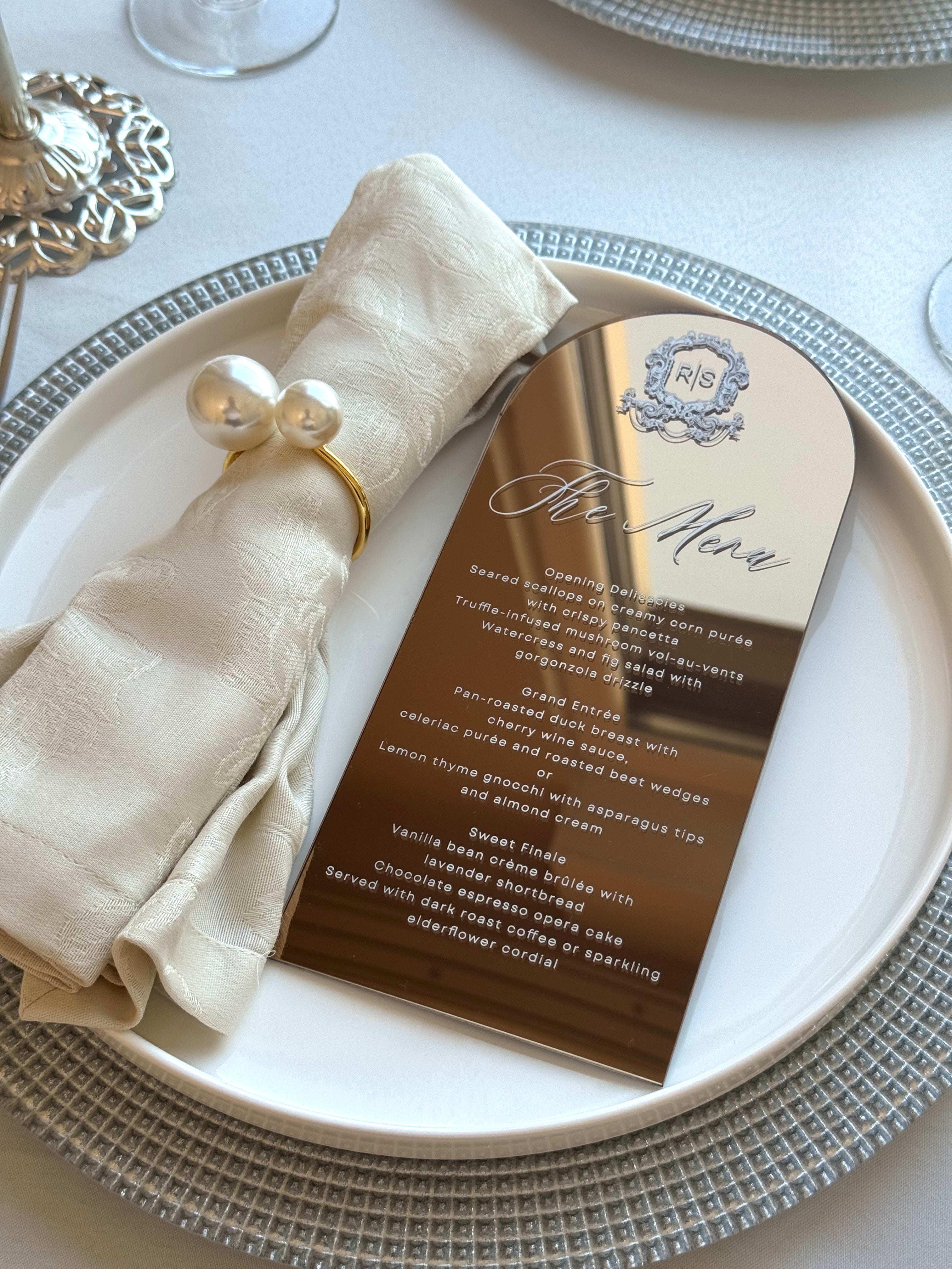 Silver Mirror Acrylic Wedding Menu Card