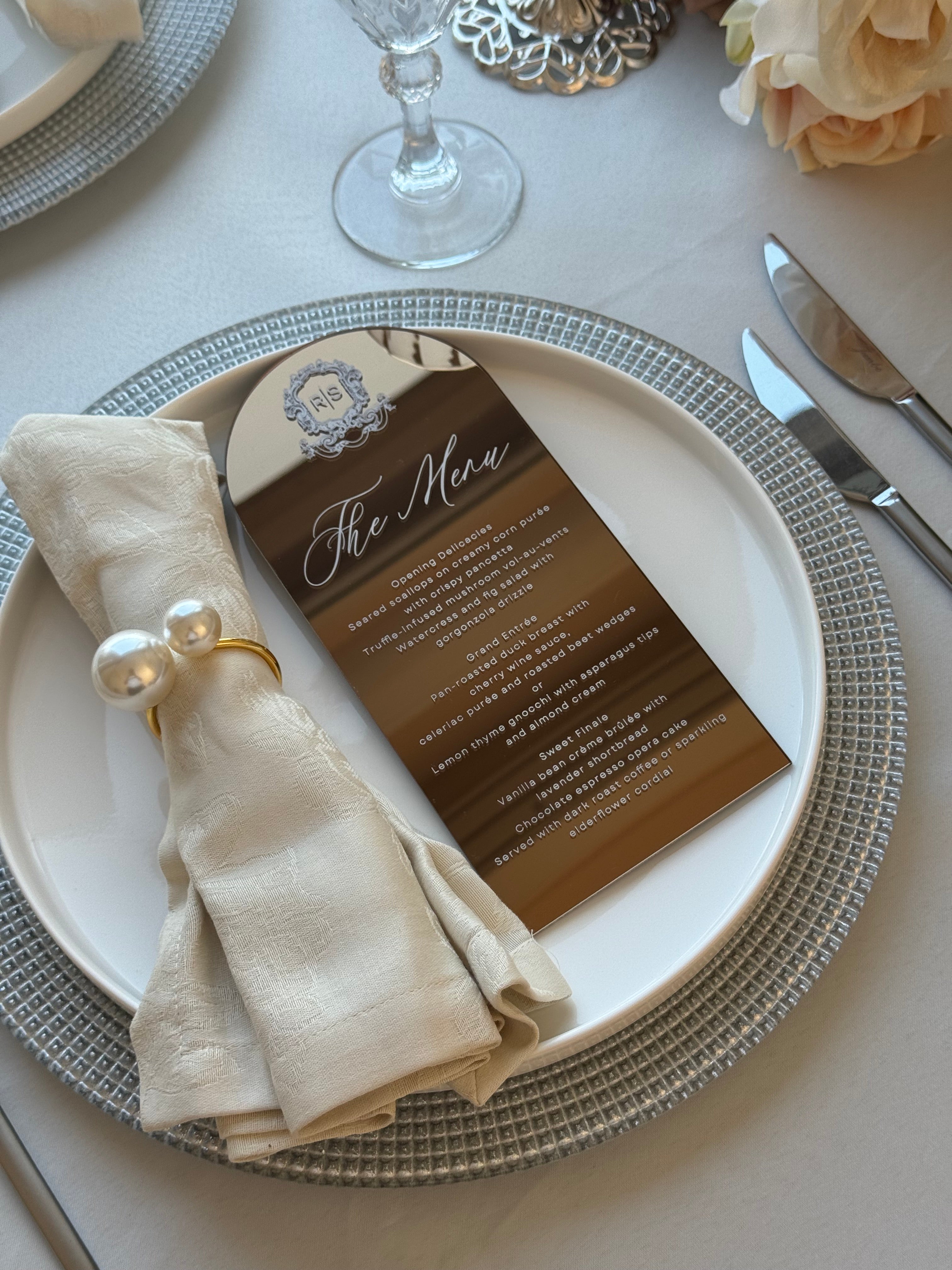 Silver Mirror Acrylic Wedding Menu Card