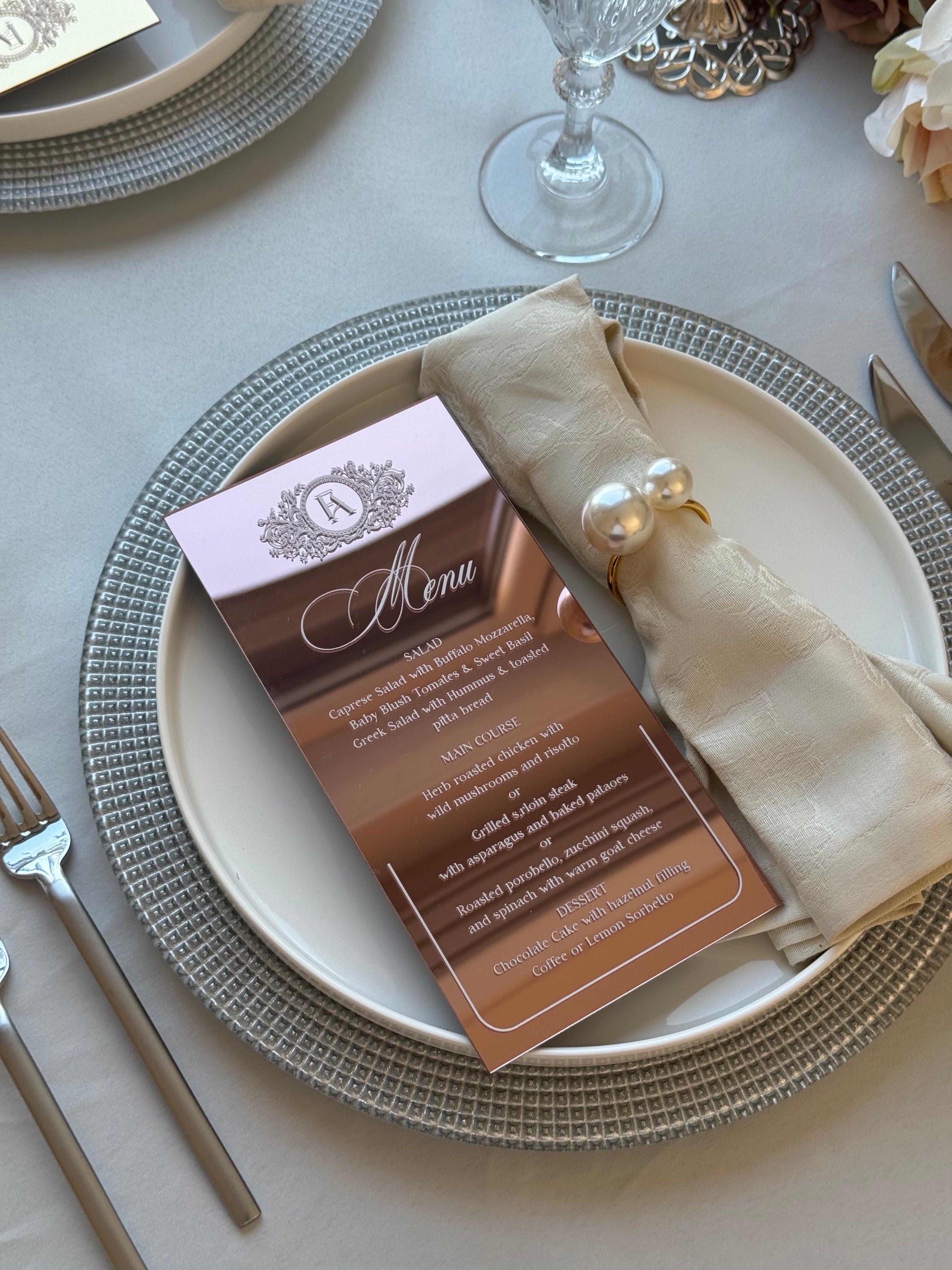 Gold Mirror Acrylic Wedding Menu Card