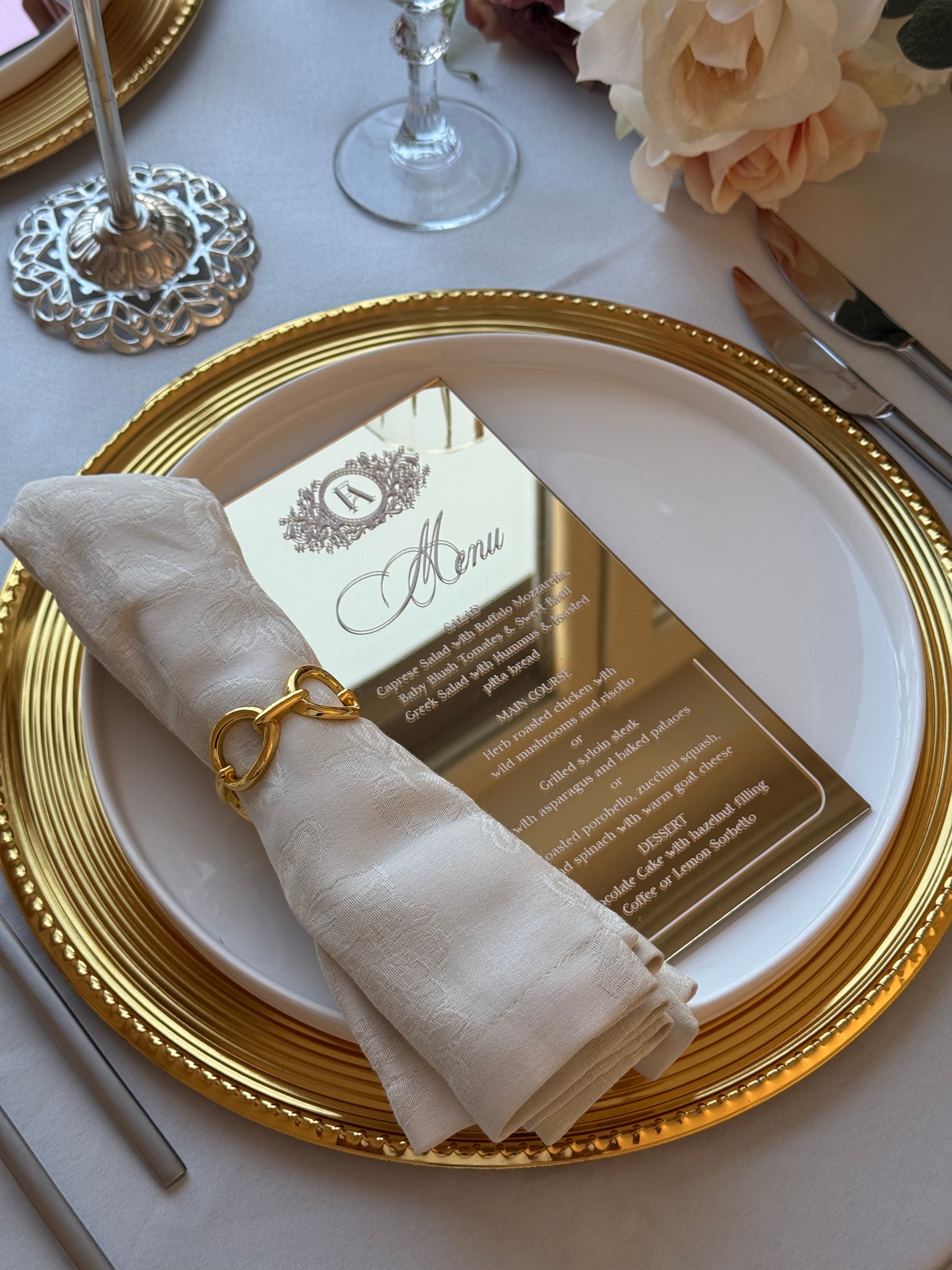 Gold Mirror Acrylic Wedding Menu Card