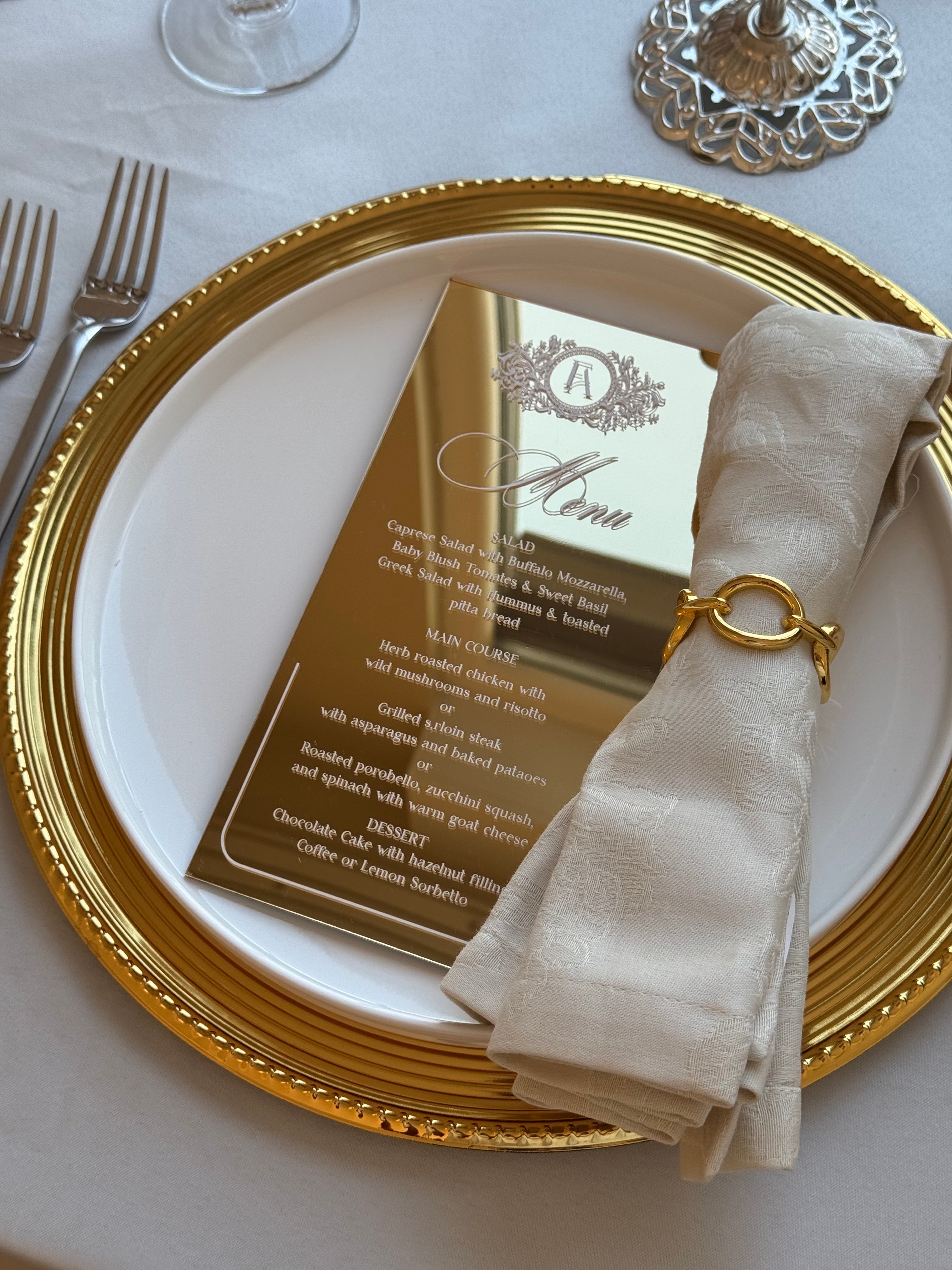 Gold Mirror Acrylic Wedding Menu Card