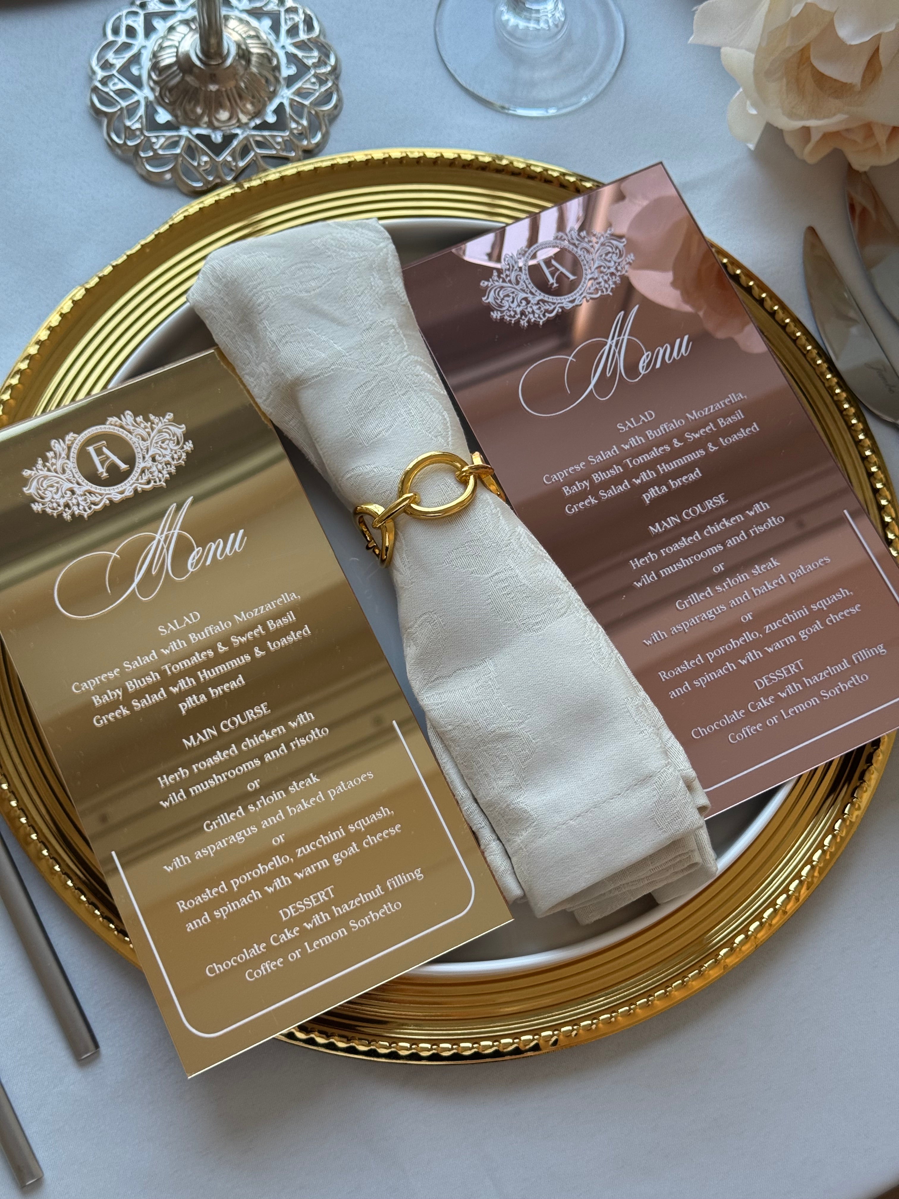 Gold Mirror Acrylic Wedding Menu Card