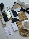 MIRROR GOLD ACRYLIC WEDDING INVITATIONS WITH BLACK ENVELOPES